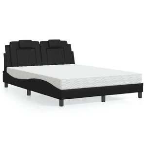 vidaXL Pat cu saltea, negru, 140x190 cm, piele ecologică imagine