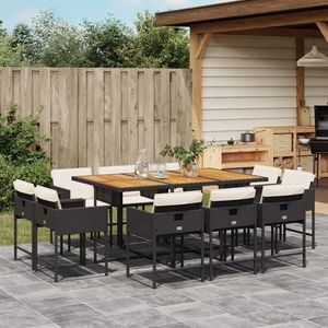 vidaXL Set mobilier de exterior cu perne, 11 piese, negru, poliratan imagine