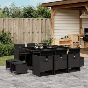 vidaXL Set mobilier de exterior cu perne, 11 piese, negru, poliratan imagine