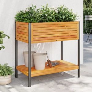 vidaXL Jardinieră de grădină cu raft 80x45x80cm lemn masiv acacia/oțel imagine