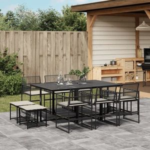 vidaXL Set mobilier de exterior cu perne, 11 piese, negru, poliratan imagine