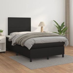 vidaXL Pat box spring cu saltea, negru, 120x200 cm, piele ecologică imagine