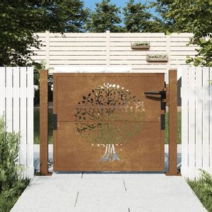 vidaXL Poartă pentru grădină, 105x80 cm, oțel corten, model copac imagine