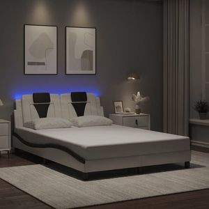 vidaXL Cadru de pat lumini LED, alb/negru, 140x190 cm, piele ecologică imagine