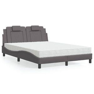 vidaXL Pat cu saltea, gri, 140x190 cm, piele ecologică imagine