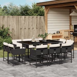 vidaXL Set mobilier de exterior cu perne, 11 piese, negru, poliratan imagine