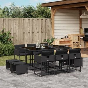 vidaXL Set mobilier de exterior cu perne, 11 piese, negru, poliratan imagine