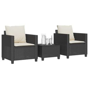 vidaXL Set bistro cu perne, 3 piese, negru, poliratan imagine