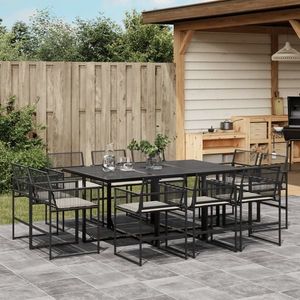 vidaXL Set mobilier de exterior cu perne, 11 piese, negru, poliratan imagine