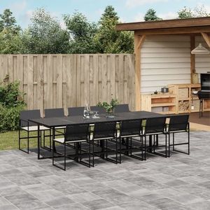 vidaXL Set mobilier de exterior cu perne, 11 piese, negru, poliratan imagine