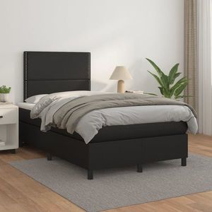 vidaXL Pat box spring cu saltea, negru, 120x200 cm, piele ecologică imagine