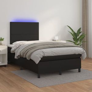 vidaXL Pat cu arcuri, saltea și LED, negru, 120x200cm, piele ecologică imagine