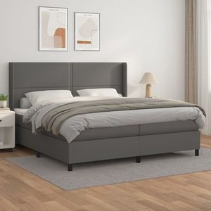 vidaXL Pat box spring cu saltea, gri, 200x200 cm, piele ecologică imagine