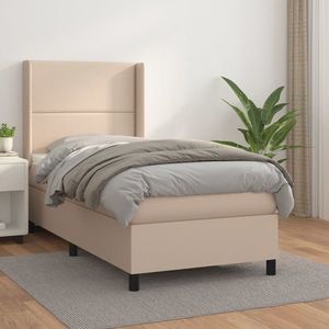 vidaXL Pat box spring cu saltea, cappuccino, 100x200cm piele ecologică imagine