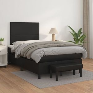 vidaXL Pat continental cu saltea, negru, 120x200 cm, piele ecologică imagine