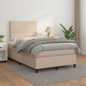 vidaXL Pat box spring cu saltea, cappuccino, 120x200cm piele ecologică imagine