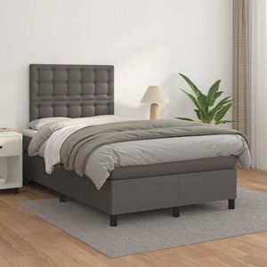 vidaXL Pat box spring cu saltea, gri, 120x200 cm, piele ecologică imagine