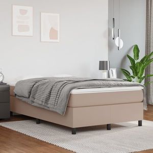 vidaXL Pat box spring cu saltea, cappuccino, 120x200cm piele ecologică imagine