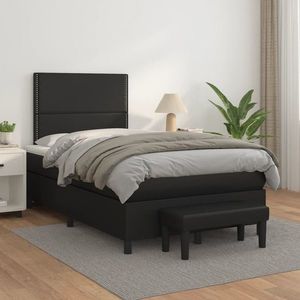 vidaXL Pat continental cu saltea, negru, 120x200 cm, piele ecologică imagine