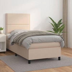 vidaXL Pat box spring cu saltea, cappuccino, 100x200cm piele ecologică imagine