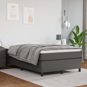 vidaXL Pat box spring cu saltea, gri, 120x200 cm, piele ecologică imagine