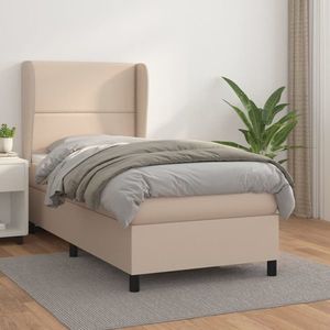 vidaXL Pat box spring cu saltea, cappuccino, 100x200cm piele ecologică imagine