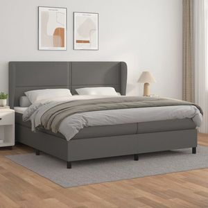 vidaXL Pat continental cu saltea, gri, 200x200 cm, piele ecologică imagine