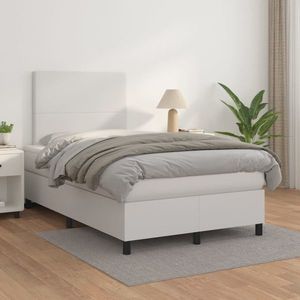 vidaXL Pat box spring cu saltea, alb, 120x200 cm, piele ecologică imagine