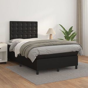 vidaXL Pat box spring cu saltea, negru, 120x200 cm, piele ecologică imagine