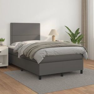 vidaXL Pat box spring cu saltea, gri, 120x200 cm, piele ecologică imagine