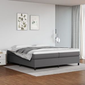 vidaXL Pat box spring cu saltea, gri, 200x200 cm, piele ecologică imagine