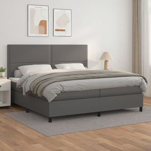 vidaXL Pat box spring cu saltea, gri, 200x200 cm, piele ecologică imagine