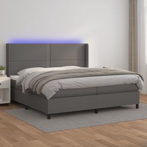 vidaXL Pat cu arcuri, saltea și LED, gri, 200x200 cm, piele ecologică imagine