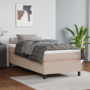 vidaXL Pat box spring cu saltea, cappuccino, 90x200 cm piele ecologică imagine