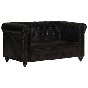 vidaXL Canapea chesterfield cu 2 locuri, negru, piele naturală imagine