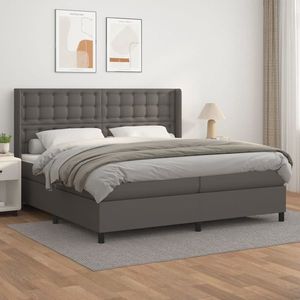 vidaXL Pat box spring cu saltea, gri, 200x200 cm, piele ecologică imagine