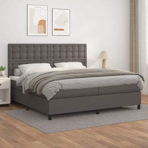 vidaXL Pat box spring cu saltea, gri, 200x200 cm, piele ecologică imagine