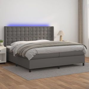 vidaXL Pat cu arcuri, saltea și LED, gri, 200x200 cm, piele ecologică imagine