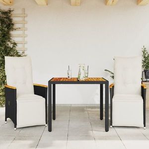 vidaXL Set bistro de grădină cu perne, 3 piese, negru, poliratan imagine