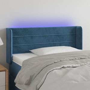 vidaXL Tăblie de pat cu LED, albastru închis, 103x16x78/88 cm, catifea imagine