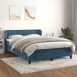 vidaXL Pat box spring cu saltea, albastru închis, 140x200 cm, catifea imagine