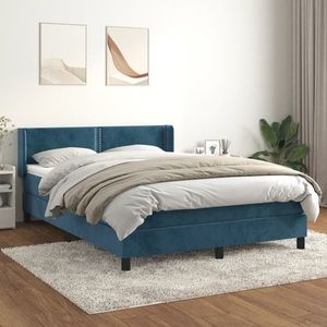 vidaXL Pat box spring cu saltea, albastru închis, 140x200 cm, catifea imagine