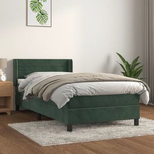 vidaXL Pat box spring cu saltea, verde închis, 100x200 cm, catifea imagine