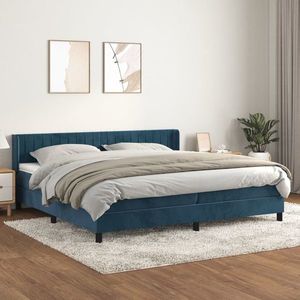 vidaXL Pat box spring cu saltea, albastru închis, 200x200 cm, catifea imagine