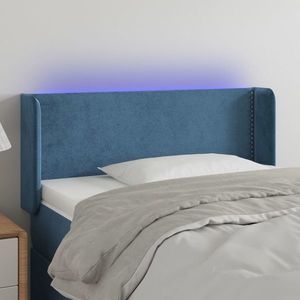 vidaXL Tăblie de pat cu LED, albastru închis, 93x16x78/88 cm, catifea imagine