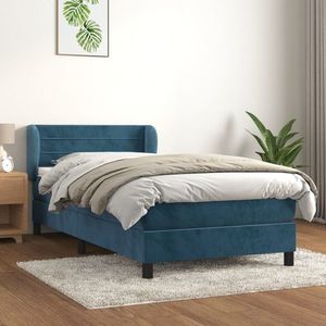 vidaXL Pat box spring cu saltea, albastru închis, 90x200 cm, catifea imagine