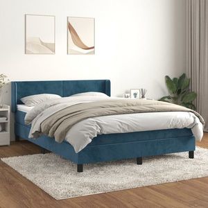 vidaXL Pat box spring cu saltea, albastru închis, 140x200 cm, catifea imagine