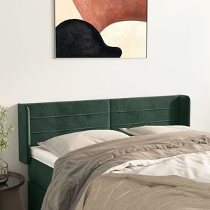 vidaXL Tăblie de pat cu aripioare verde închis 147x16x78/88 cm catifea imagine