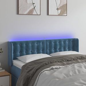 vidaXL Tăblie de pat cu LED, albastru închis, 147x16x78/88 cm, catifea imagine