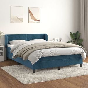 vidaXL Pat box spring cu saltea, albastru închis, 140x190 cm, catifea imagine